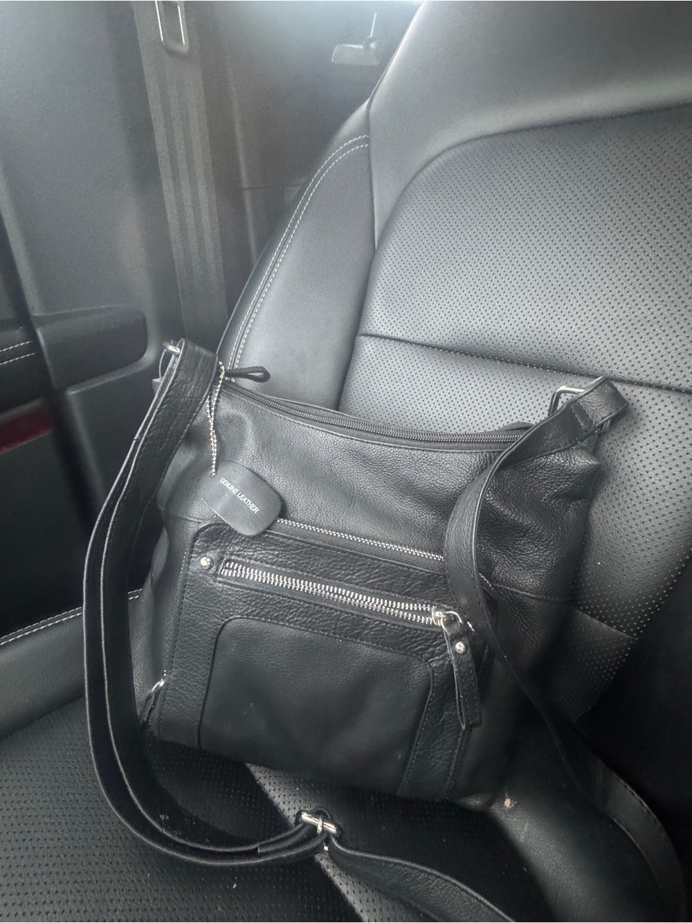 Black Leather Crossbody Shoulder Bag - Unbranded